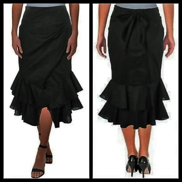 Aqua Dresses & Skirts - Aqua Black Ruffled Cotton Pencil Skirt Small NWOT